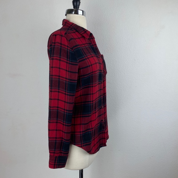 Pink Rose Red Flannel Plaid Shirt Boho Country Casual Long Sleeves Size Small - Picture 7 of 9
